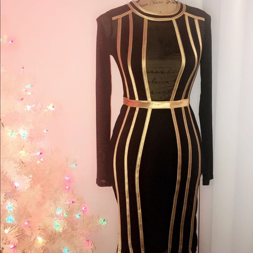 Black and gold midi dress